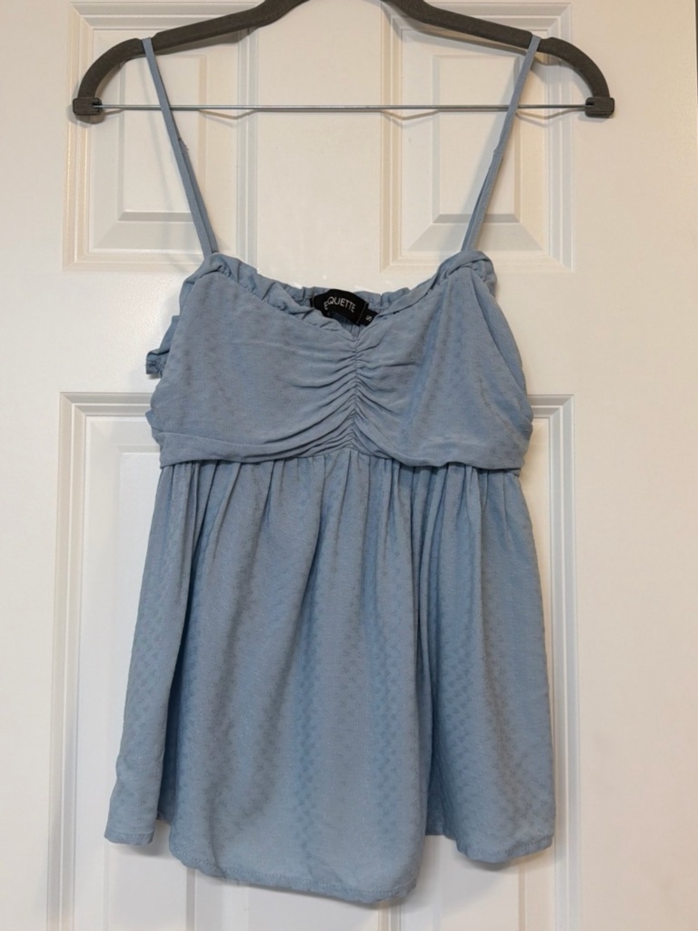 Light Blue Ruched Bust Spaghetti Strap Tank Top